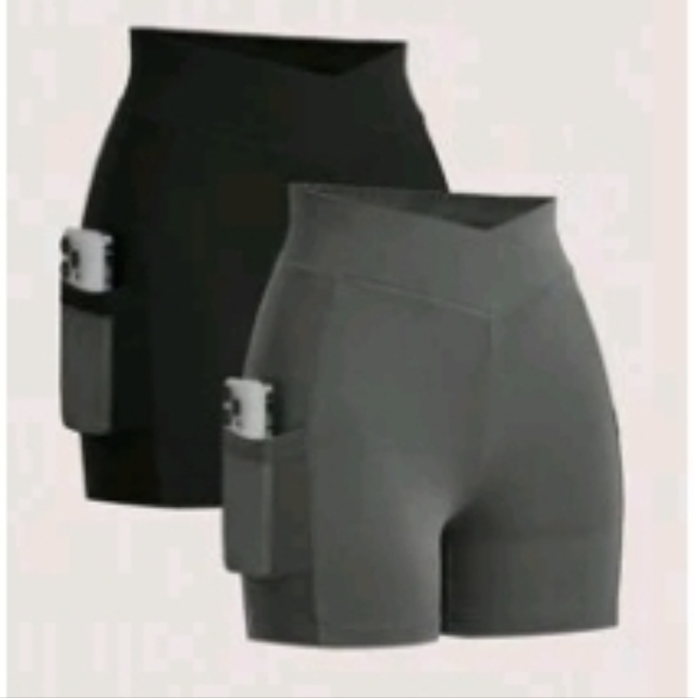 Women's High-Waisted Black and Gray Shorts